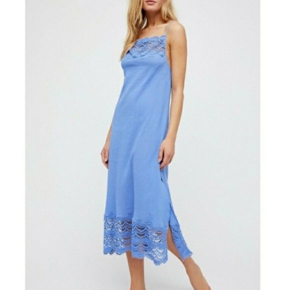 NWT Free People Intimately Abbie Crinkle Cotton Crochet Slip Maxi Dress - Picture 1 of 6